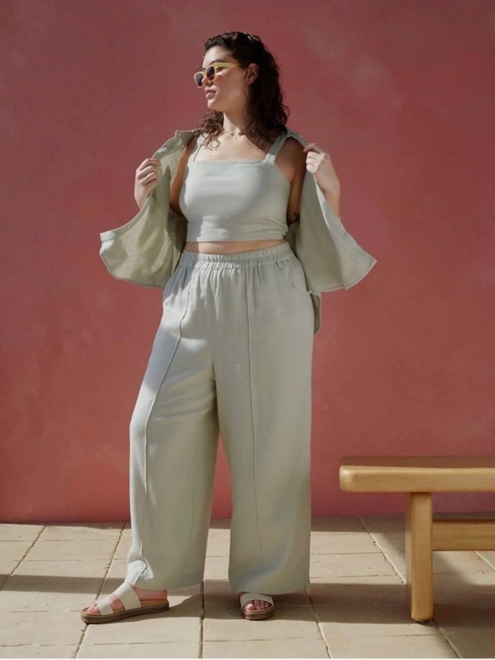 NWT Madewell Breezewoven Matching Set | Crop Top + Pants | Size Small | Sage